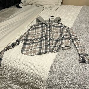 cropped flannel hoodie